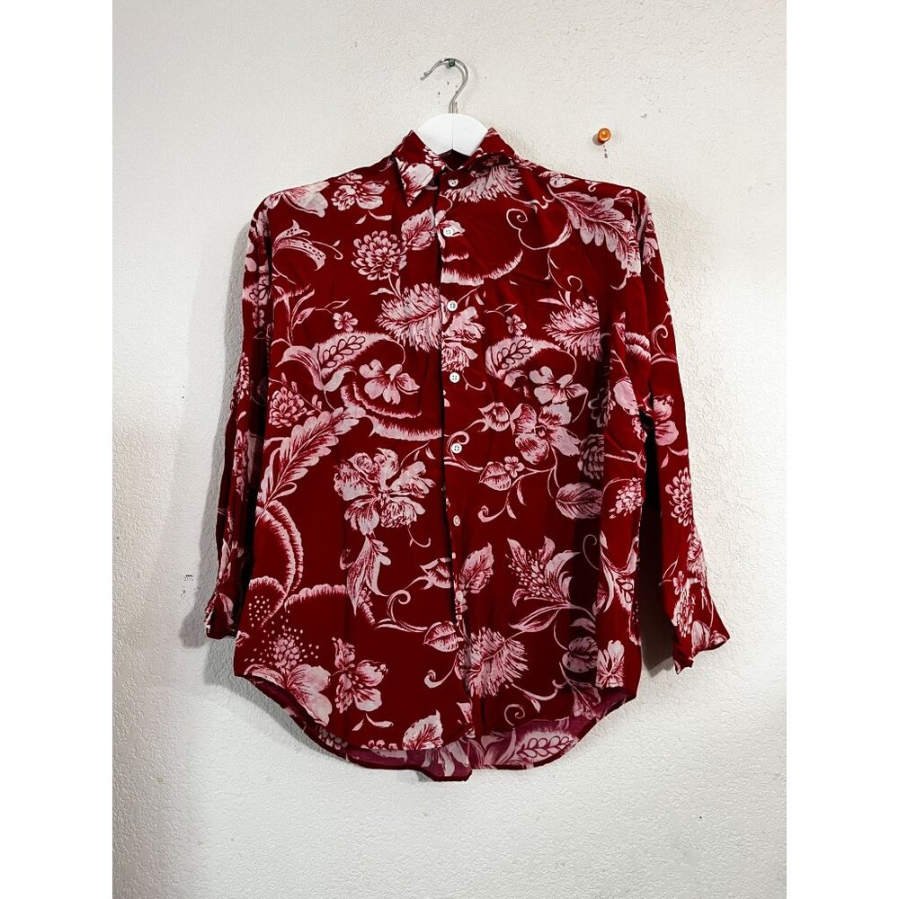 Ralph Lauren Womens Red Floral Button-Up Shirt Size 8 Long Sleeve Casual Top